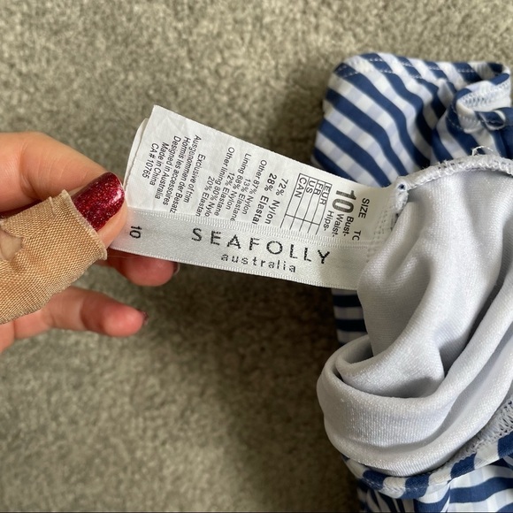 Seafolly Blue White Stipe Check Lucia Halter Maillot One Piece Swimsuit EUC Sz 6 - Picture 6 of 9